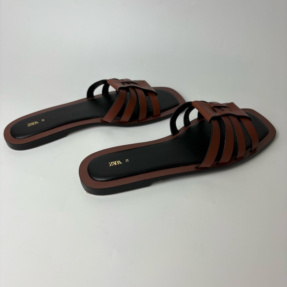 New Zara Leather Fisherman Sandals Brown Size 38 - Picture 4 of 6